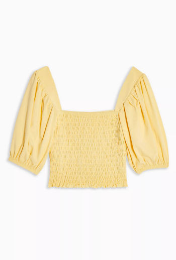 Yellow Shirred Short Sleeve Top
